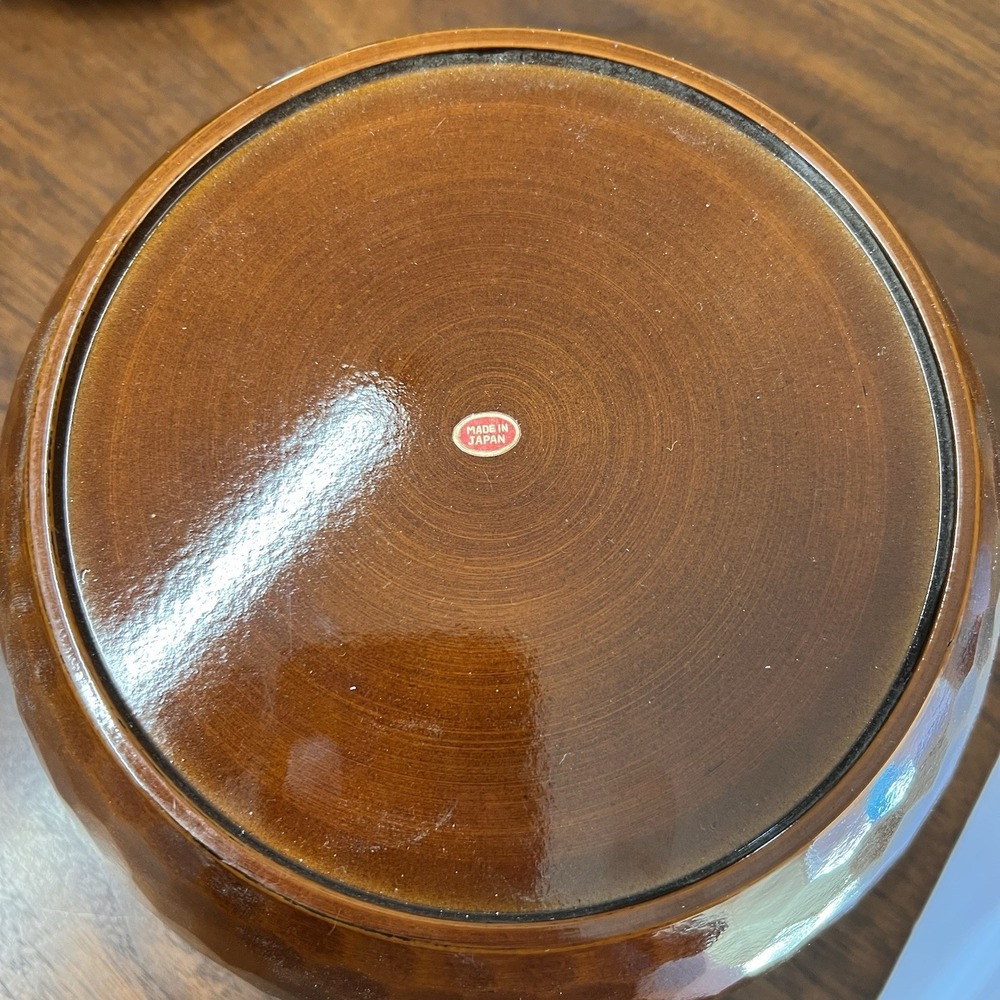 Japan 10" Honeycomb Rice Serving Bowl Faux Teak Lacquer Lid Hammered MCM Ohitsu - Picture 4 of 4
